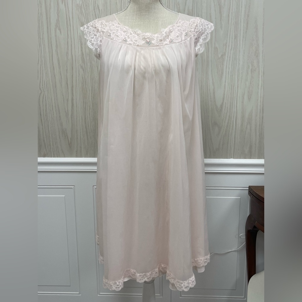 ShadowLine vintage Nighty nightgown pink sheer Sz M